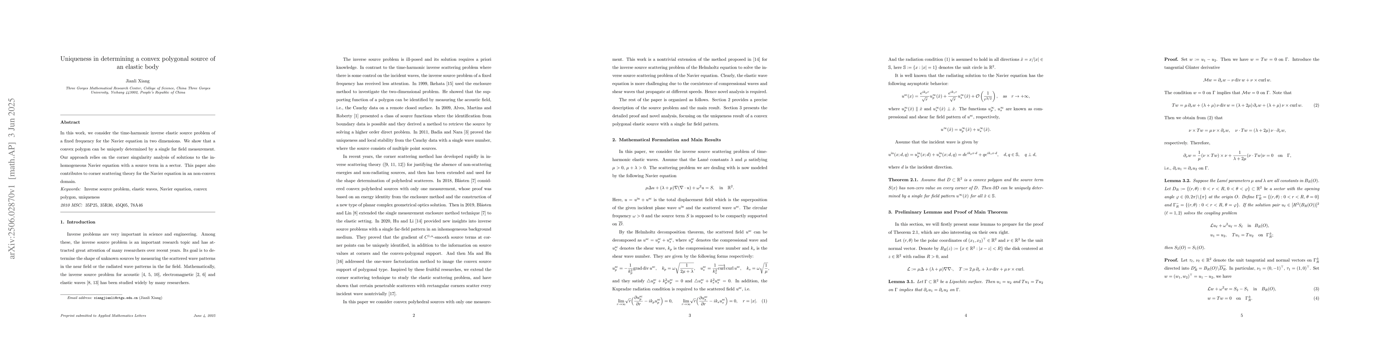 Thumbnail for Uniqueness in determining a convex polygonal source of an elastic body