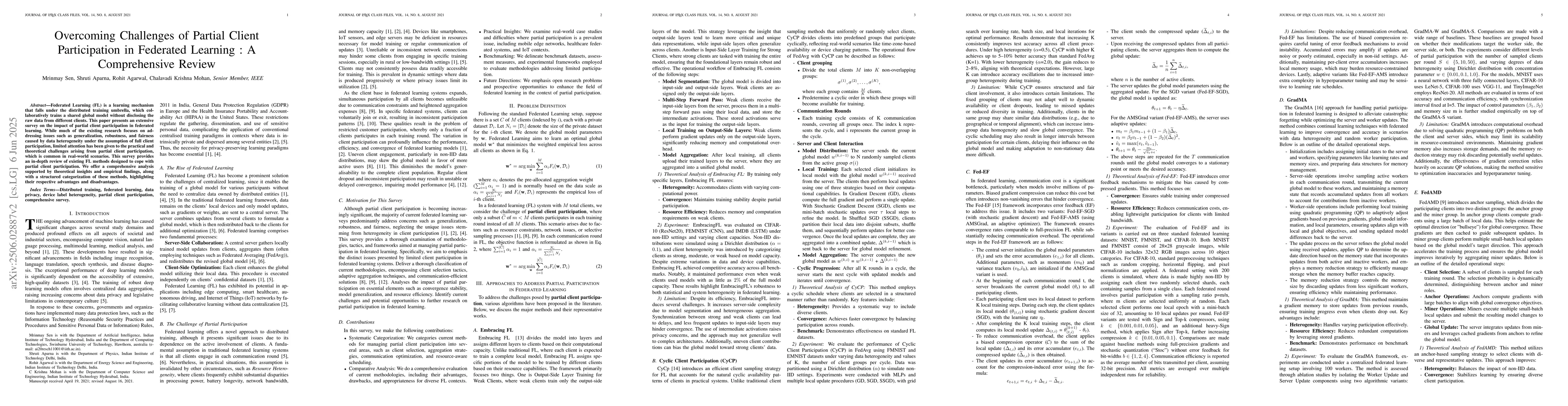 Thumbnail for Overcoming Challenges of Partial Client Participation in Federated
  Learning : A Comprehensive Review