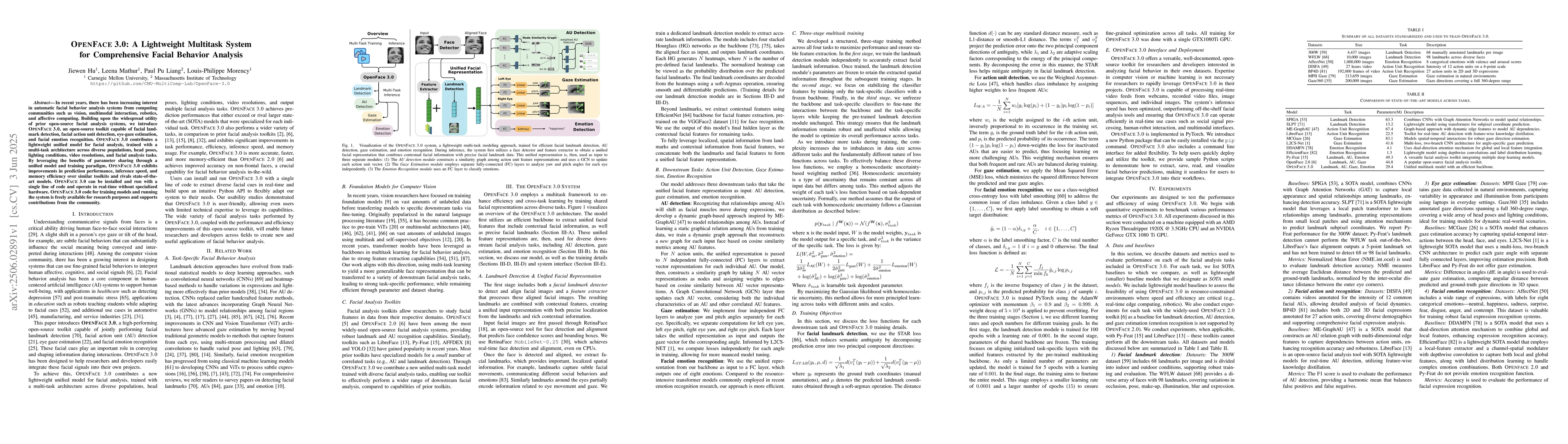 Thumbnail for OpenFace 3.0: A Lightweight Multitask System for Comprehensive Facial
  Behavior Analysis