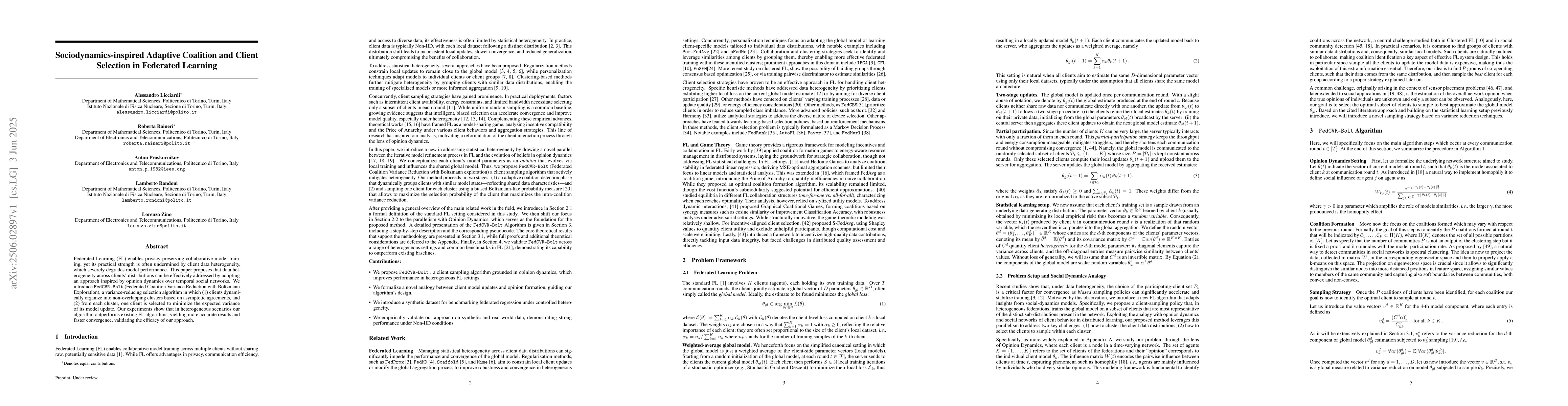 Thumbnail for Socially inspired Adaptive Coalition and Client Selection in Federated
  Learning