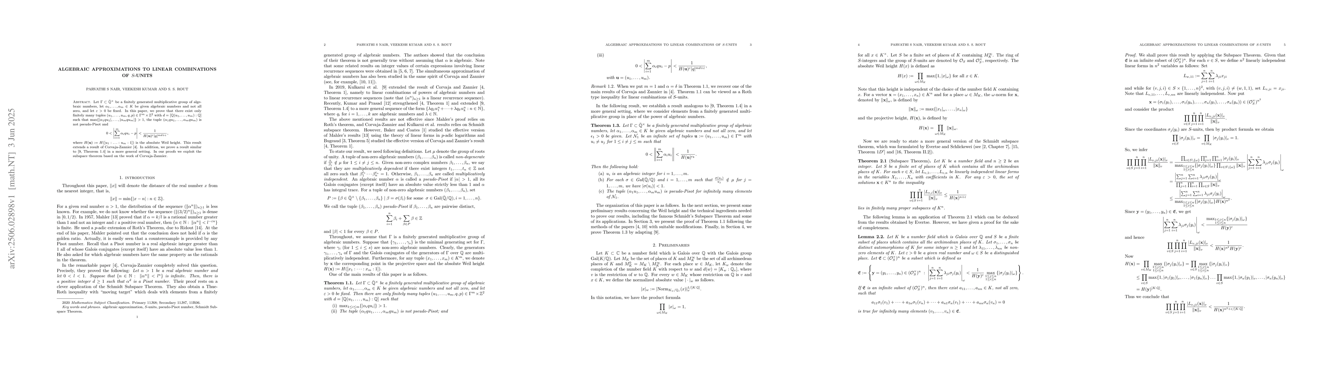 Thumbnail for Algebraic approximations to linear combinations of S-units