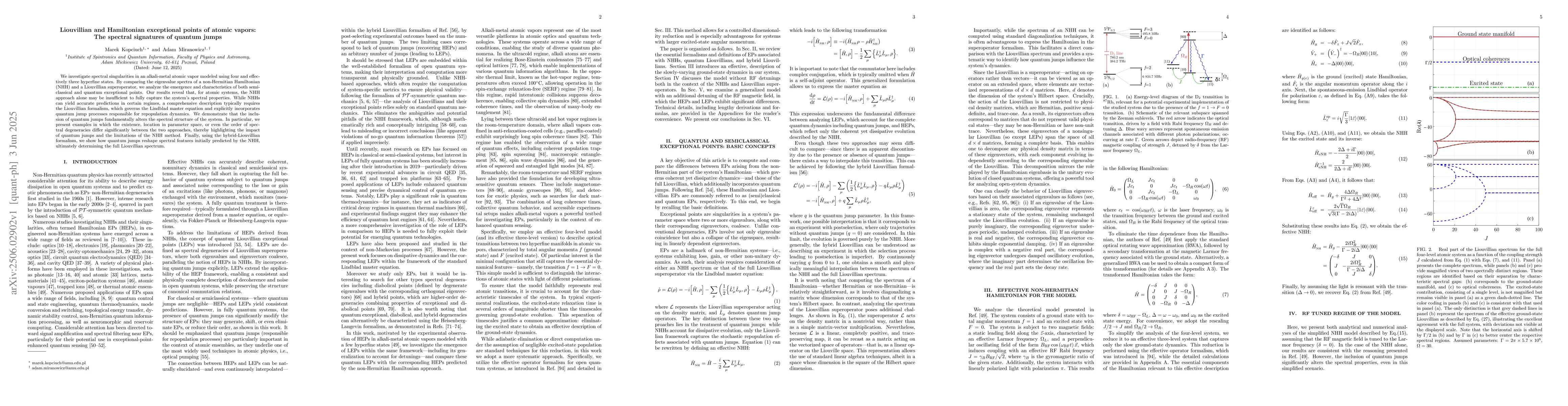 Thumbnail for Liouvillian and Hamiltonian exceptional points of atomic vapors: The
  spectral signatures of quantum jumps