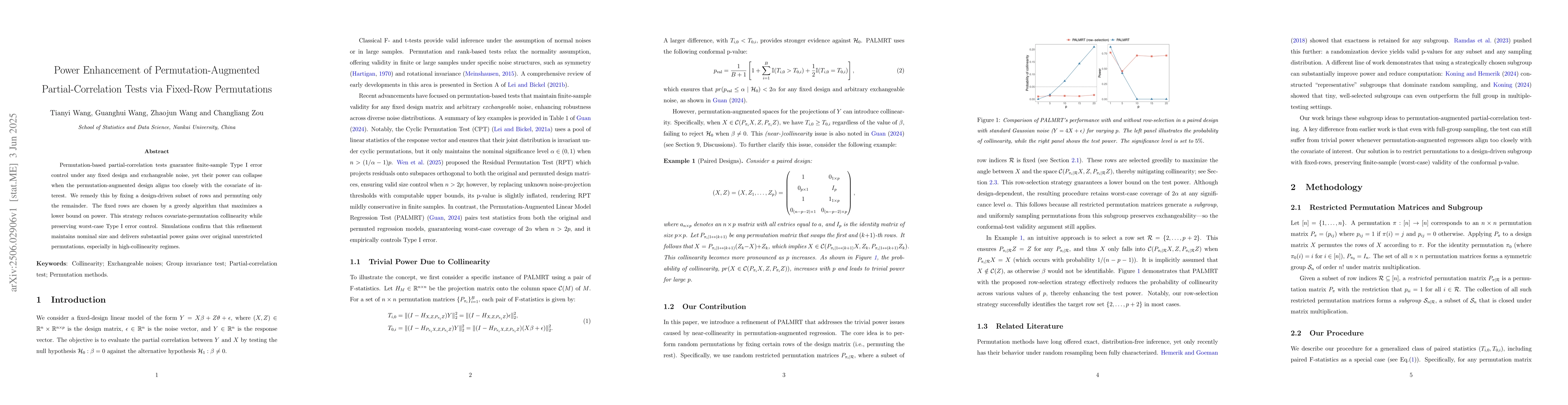 Thumbnail for Power Enhancement of Permutation-Augmented Partial-Correlation Tests via
  Fixed-Row Permutations