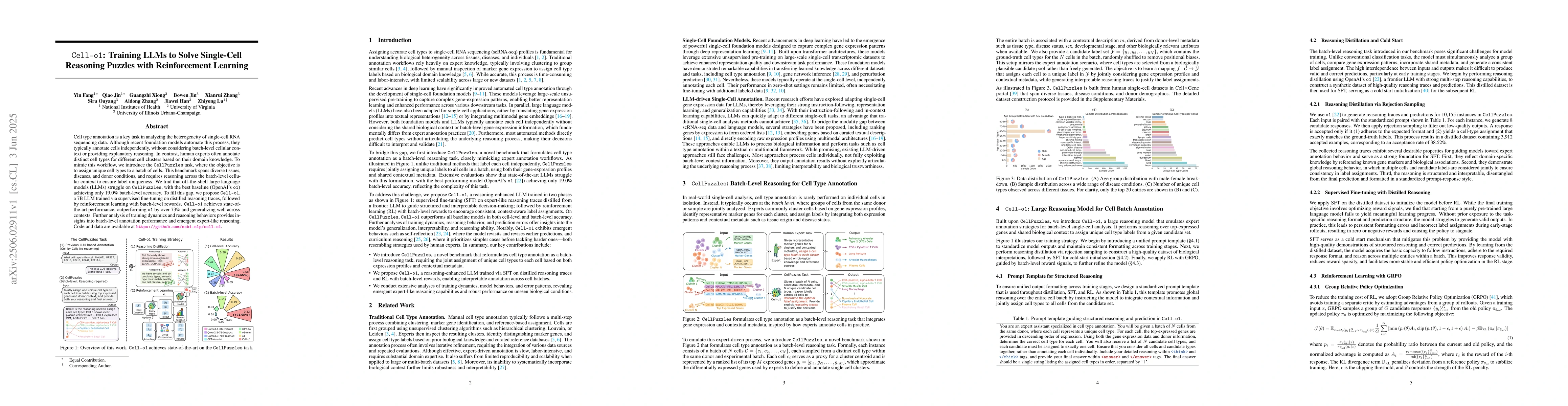 Thumbnail for Cell-o1: Training LLMs to Solve Single-Cell Reasoning Puzzles with
  Reinforcement Learning