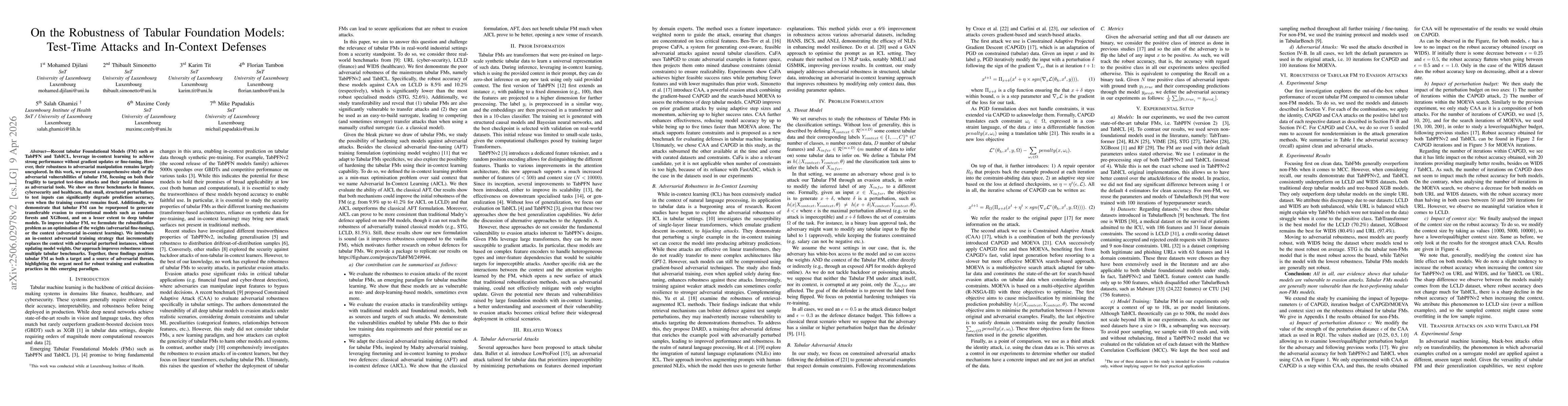 Thumbnail for On the Robustness of Tabular Foundation Models: Test-Time Attacks and In-Context Defenses
