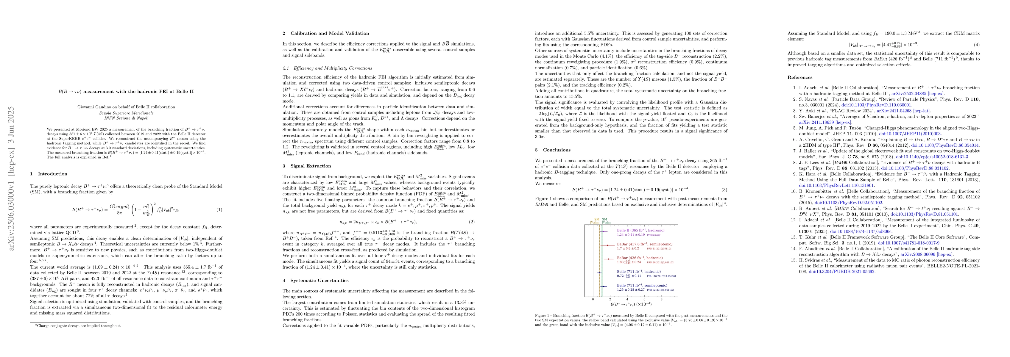 Thumbnail for $\mathcal{B}(B\rightarrowτν)$ measurement with the hadronic FEI at
  Belle~II