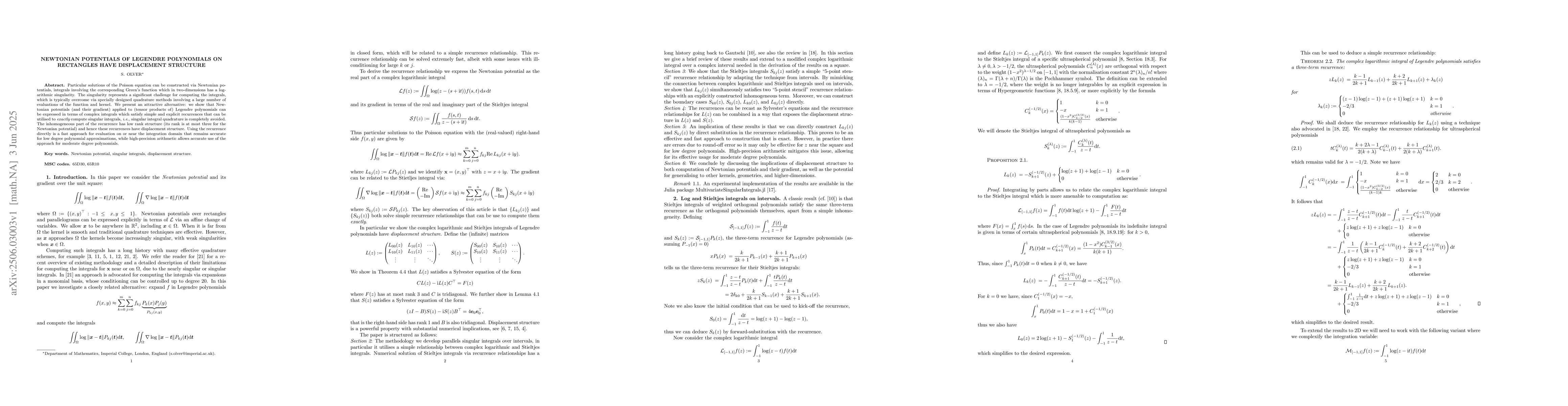 Thumbnail for Newtonian potentials of Legendre polynomials on rectangles have
  displacement structure