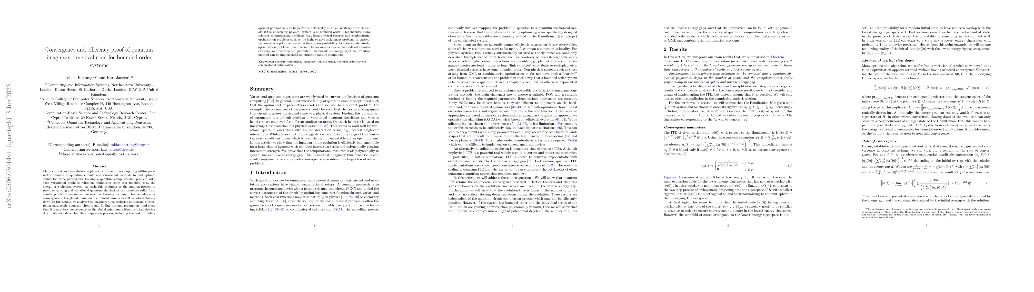 Thumbnail for Convergence and efficiency proof of quantum imaginary time evolution for
  bounded order systems