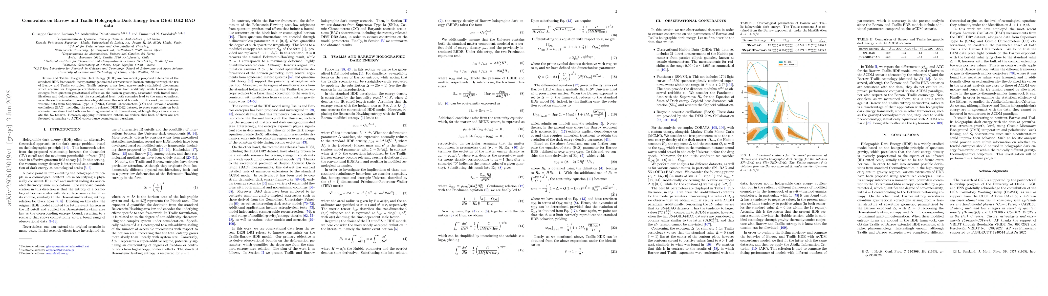 Thumbnail for Constraints on Barrow and Tsallis Holographic Dark Energy from DESI DR2
  BAO data