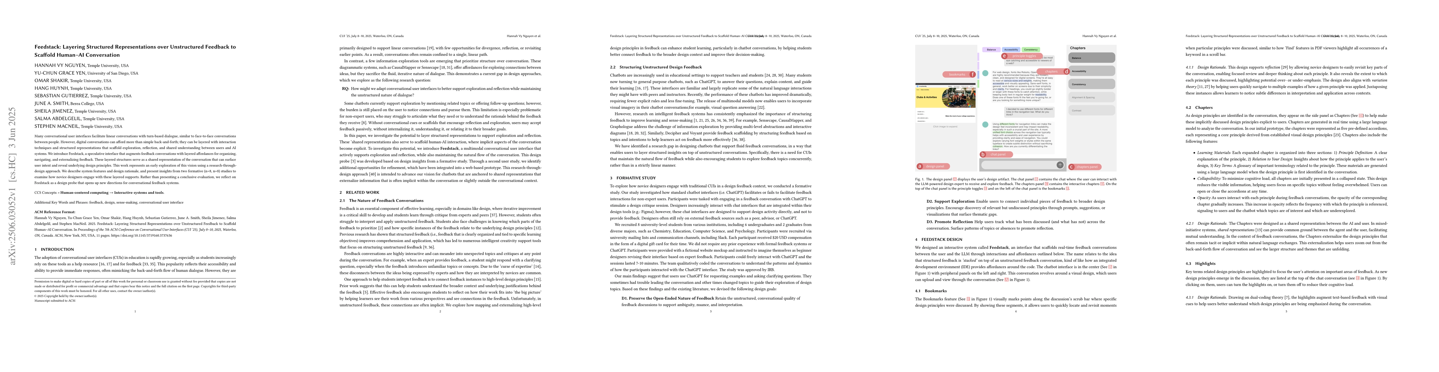 Thumbnail for Feedstack: Layering Structured Representations over Unstructured
  Feedback to Scaffold Human AI Conversation