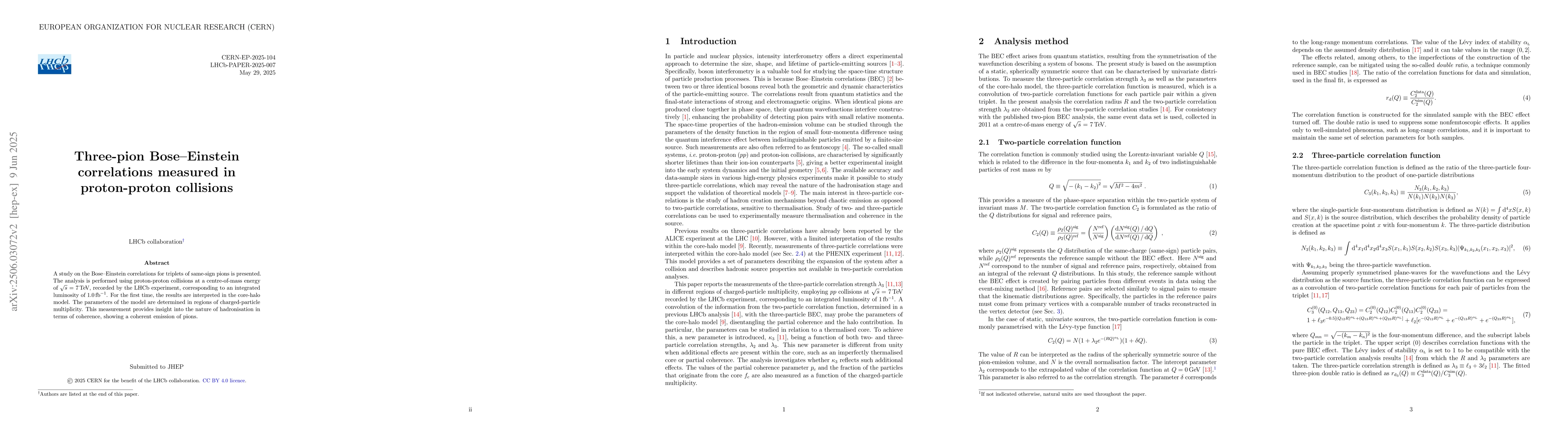 Thumbnail for Three-pion Bose-Einstein correlations measured in proton-proton
  collisions