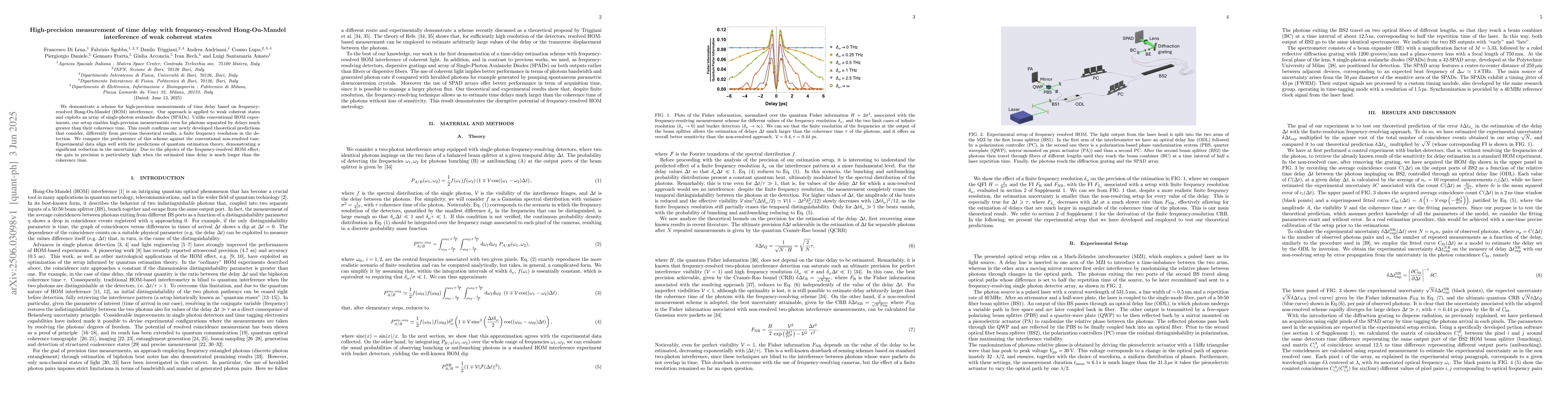 Thumbnail for High-precision measurement of time delay with frequency-resolved
  Hong-Ou-Mandel interference of weak coherent states