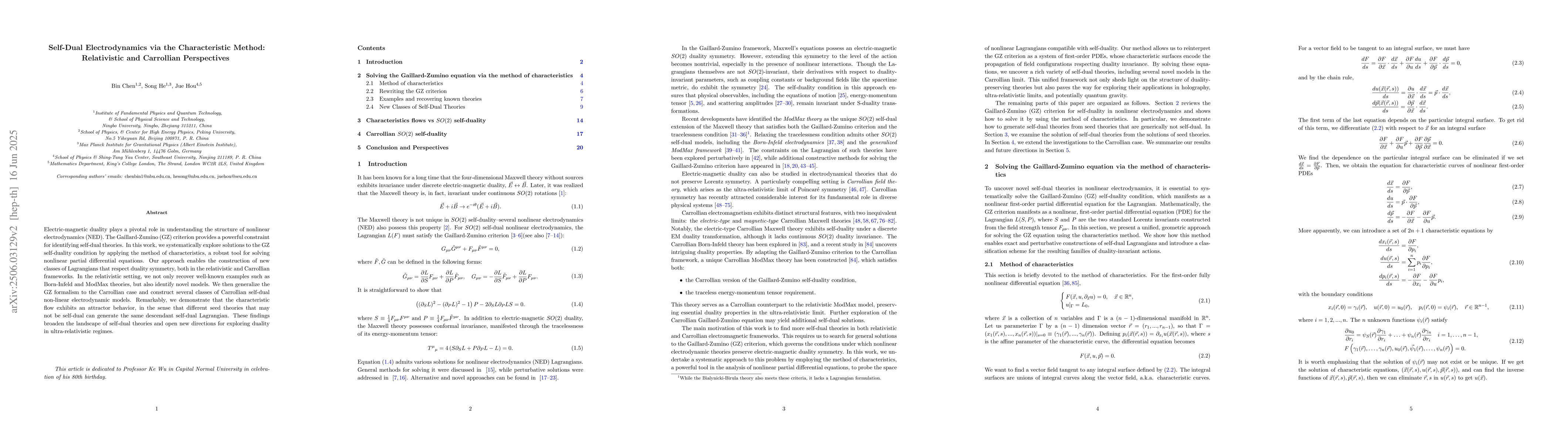 Thumbnail for Self-Dual Electrodynamics via the Characteristic Method: Relativistic
  and Carrollian Perspectives