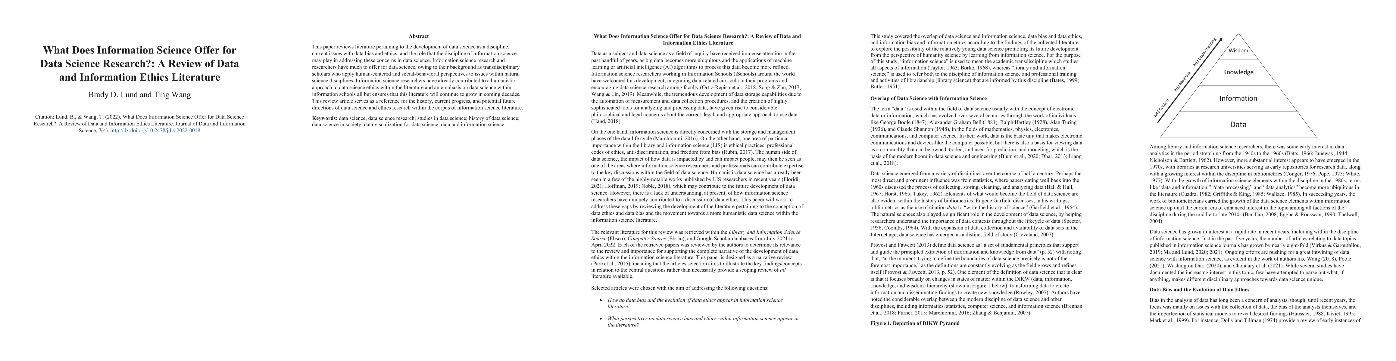 Thumbnail for What Does Information Science Offer for Data Science Research?: A Review
  of Data and Information Ethics Literature