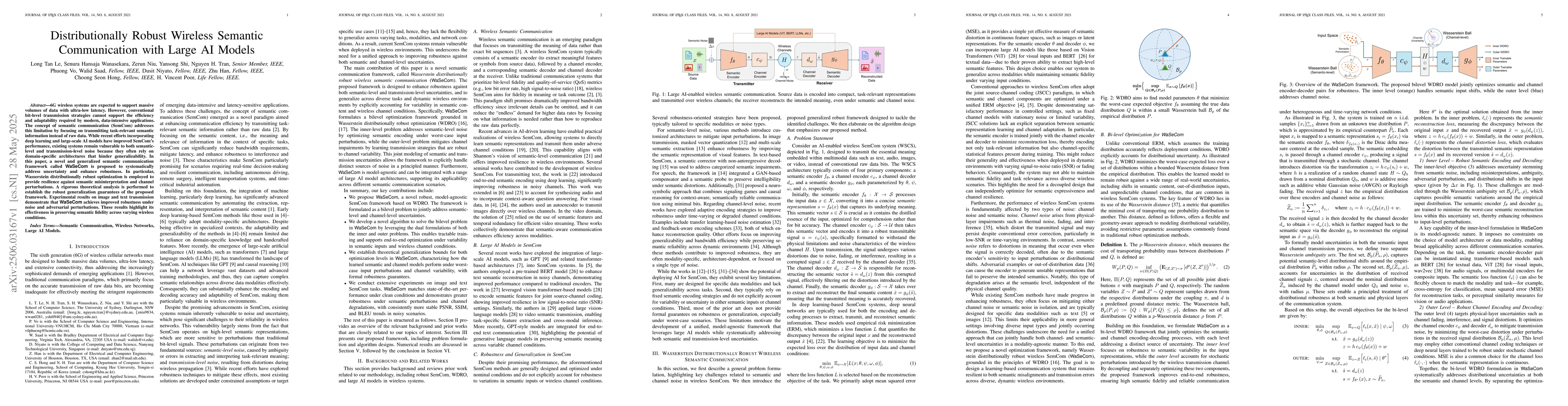 Thumbnail for Distributionally Robust Wireless Semantic Communication with Large AI
  Models