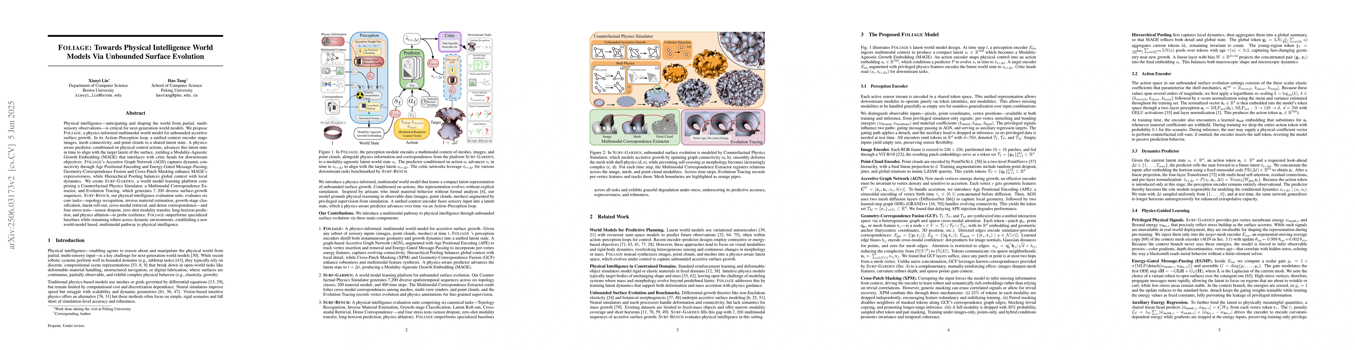 Thumbnail for FOLIAGE: Towards Physical Intelligence World Models Via Unbounded
  Surface Evolution