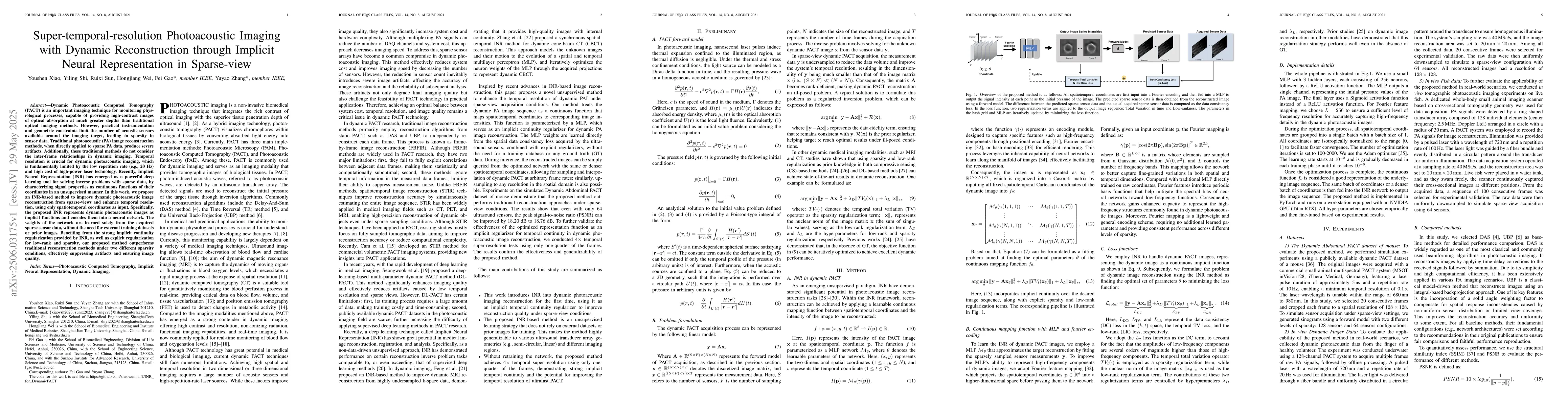 Thumbnail for Super-temporal-resolution Photoacoustic Imaging with Dynamic
  Reconstruction through Implicit Neural Representation in Sparse-view