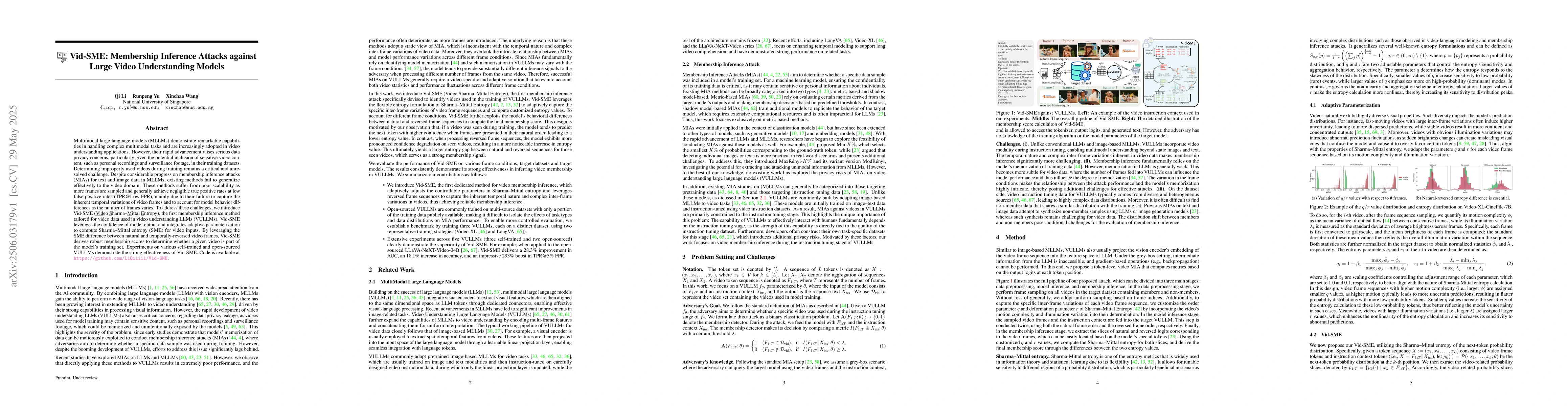 Thumbnail for Vid-SME: Membership Inference Attacks against Large Video Understanding
  Models