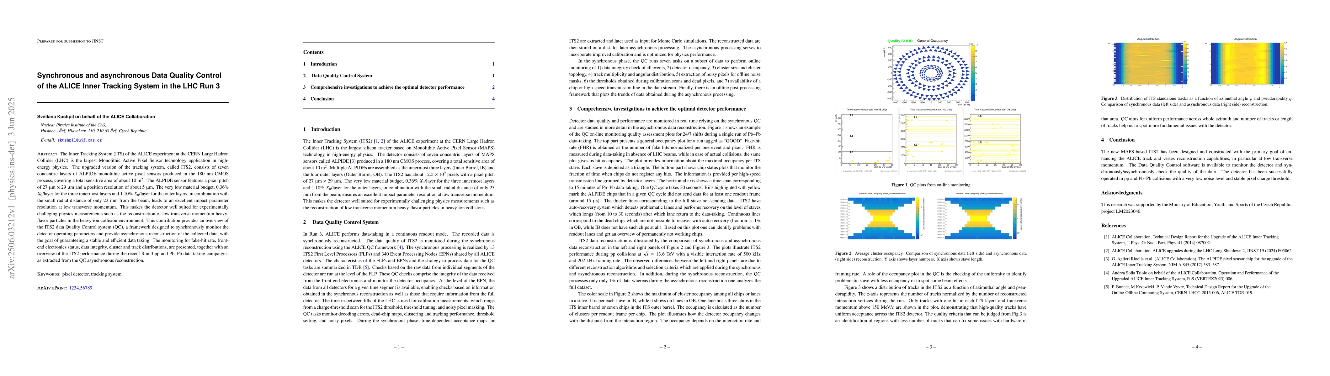 Thumbnail for Synchronous and asynchronous Data Quality Control of the ALICE Inner
  Tracking System in the LHC Run 3