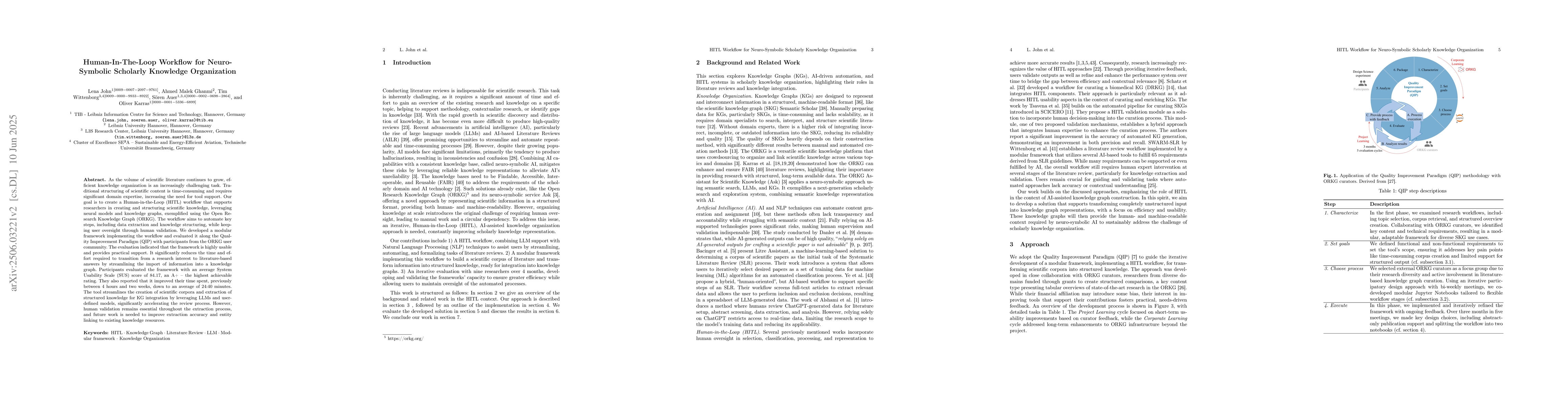 Thumbnail for Human-In-The-Loop Workflow for Neuro- Symbolic Scholarly Knowledge
  Organization