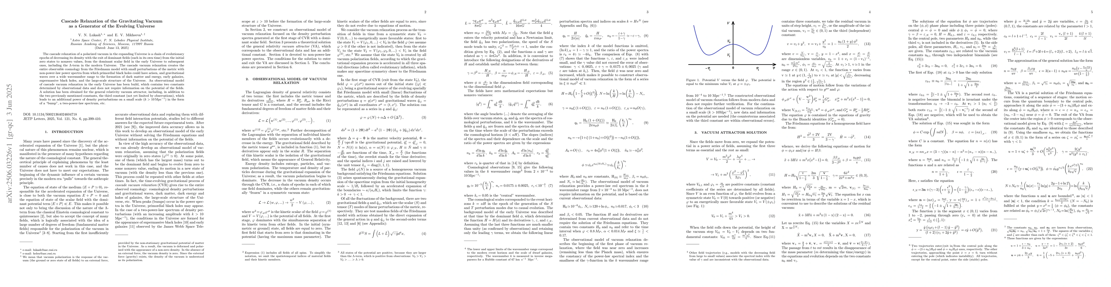 Thumbnail for Cascade Relaxation of the Gravitating Vacuum as a Generator of the
  Evolving Universe