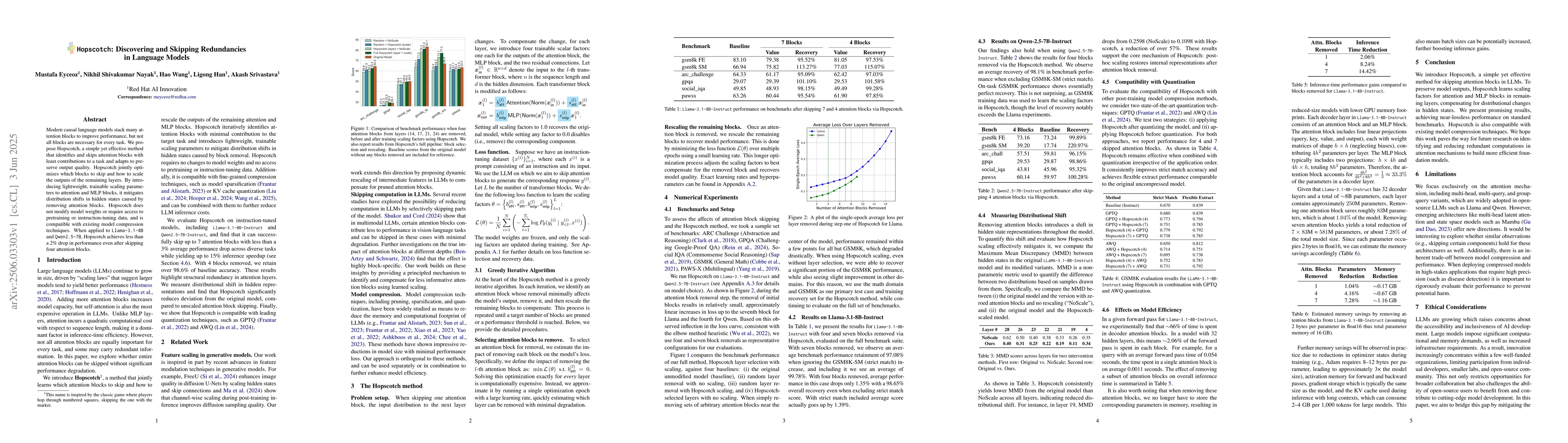 Thumbnail for Hopscotch: Discovering and Skipping Redundancies in Language Models