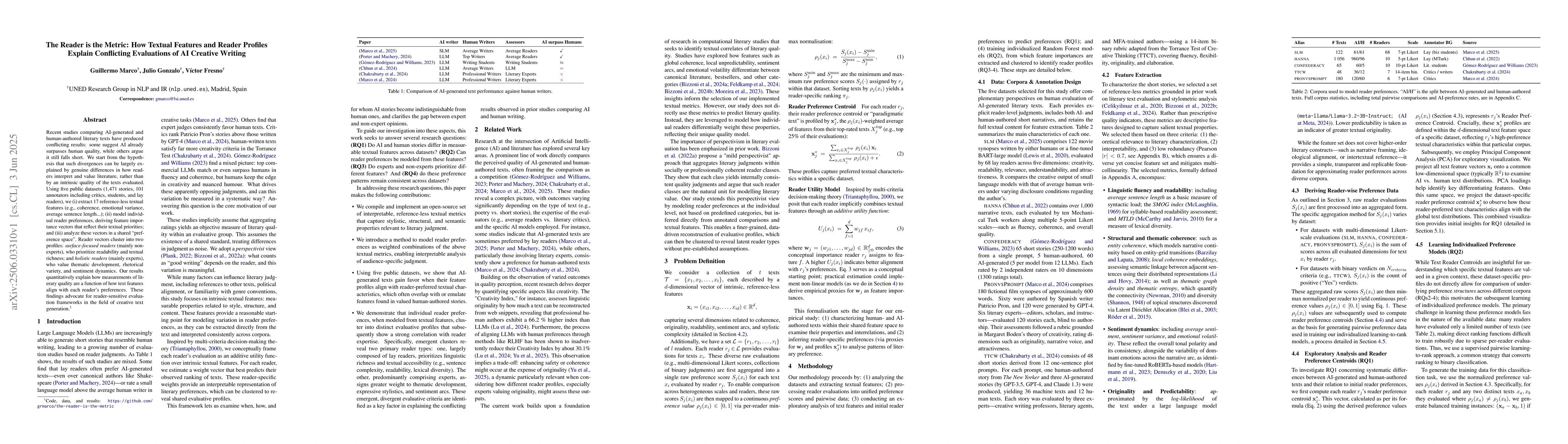 Thumbnail for The Reader is the Metric: How Textual Features and Reader Profiles
  Explain Conflicting Evaluations of AI Creative Writing