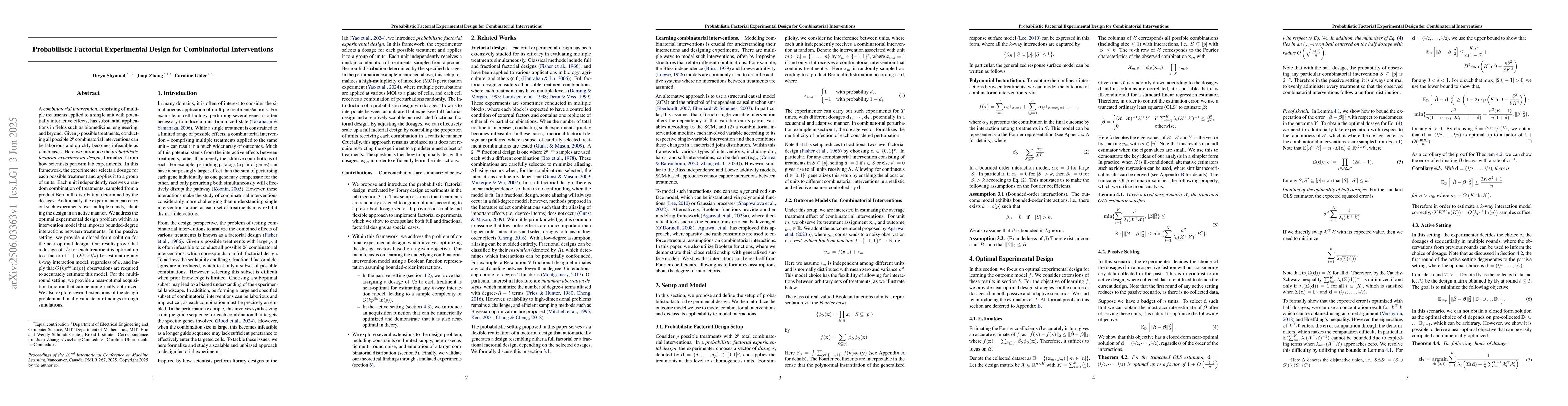 Thumbnail for Probabilistic Factorial Experimental Design for Combinatorial
  Interventions