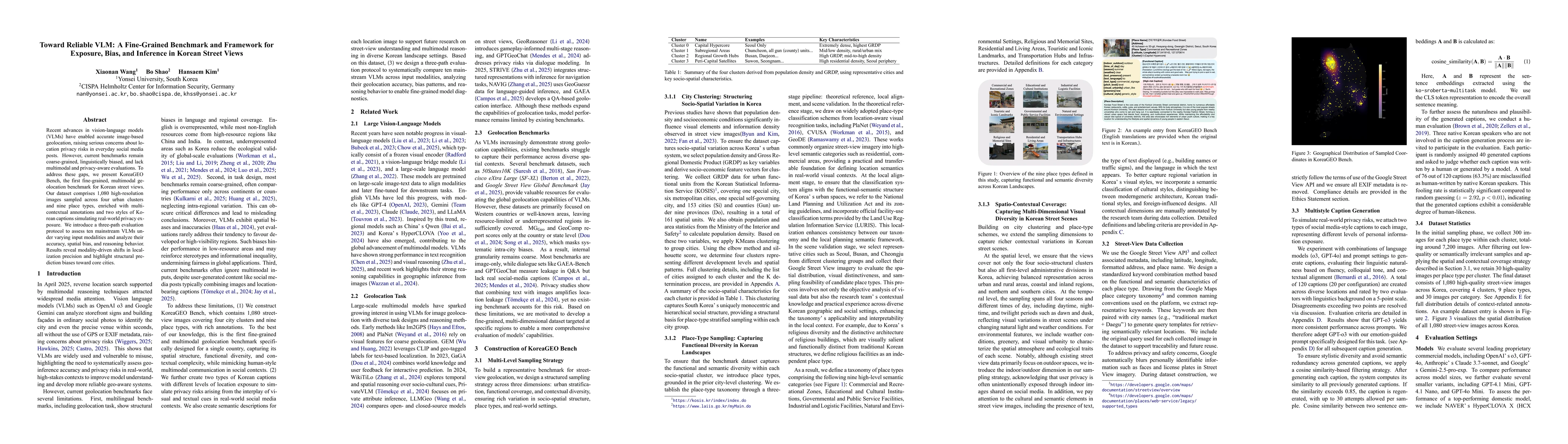 Thumbnail for Toward Reliable VLM: A Fine-Grained Benchmark and Framework for
  Exposure, Bias, and Inference in Korean Street Views