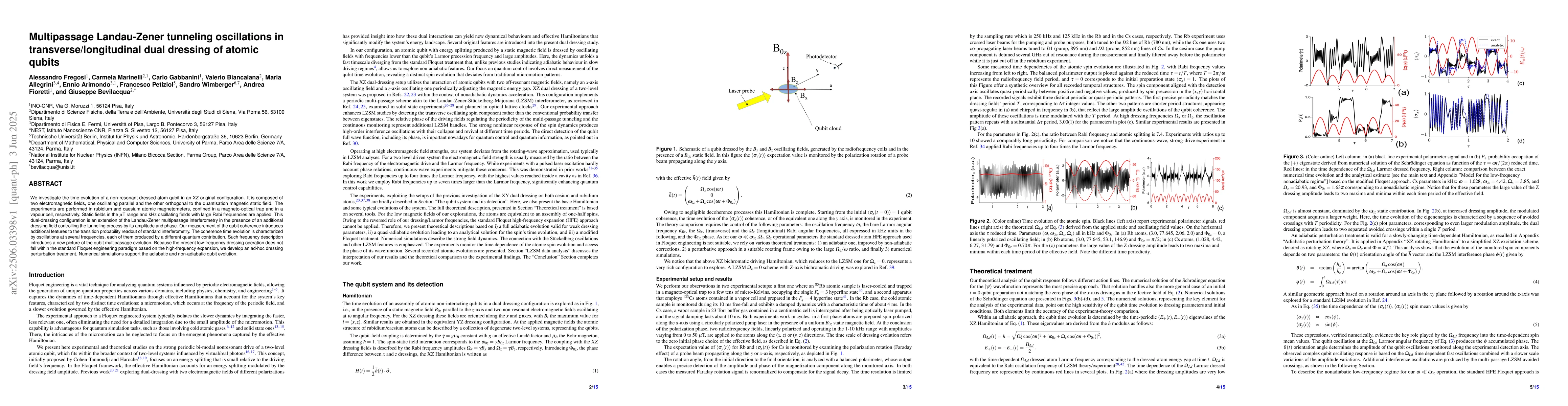 Thumbnail for Multipassage Landau-Zener tunneling oscillations in
  transverse/longitudinal dual dressing of atomic qubits