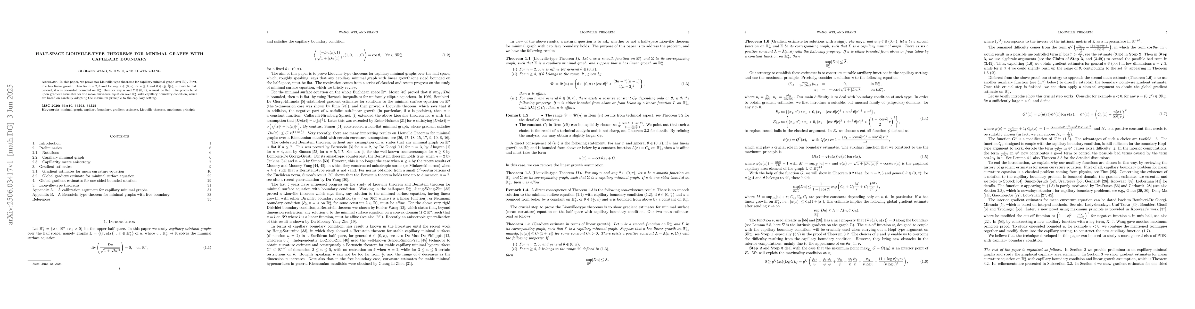 Thumbnail for Half-space Liouville-type theorems for minimal graphs with capillary
  boundary