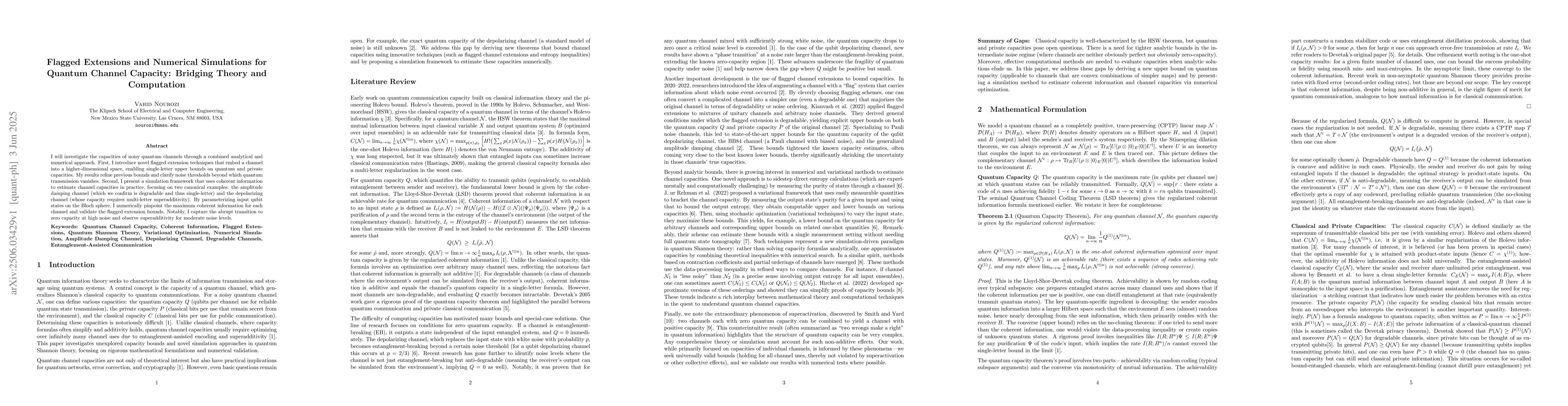 Thumbnail for Flagged Extensions and Numerical Simulations for Quantum Channel
  Capacity: Bridging Theory and Computation