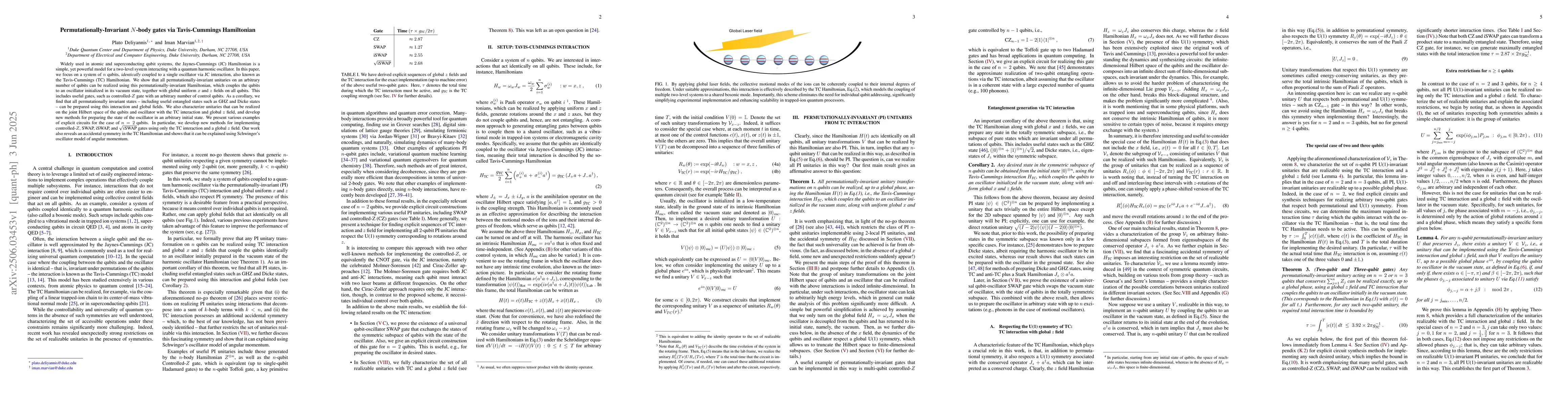 Thumbnail for Permutationally-Invariant N-body gates via Tavis-Cummings Hamiltonian