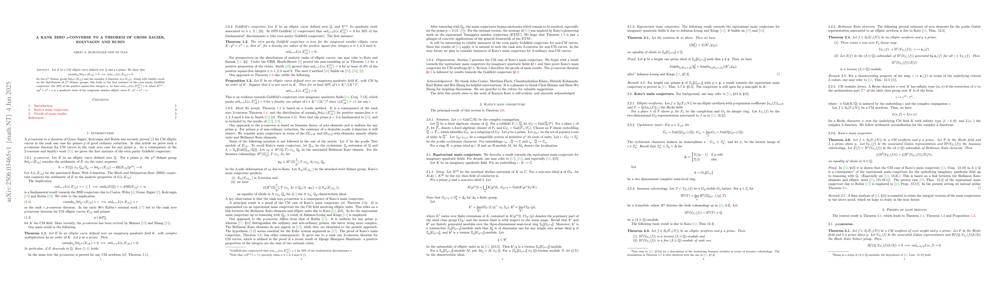 Thumbnail for A rank zero $p$-converse to a theorem of Gross--Zagier, Kolyvagin and
  Rubin