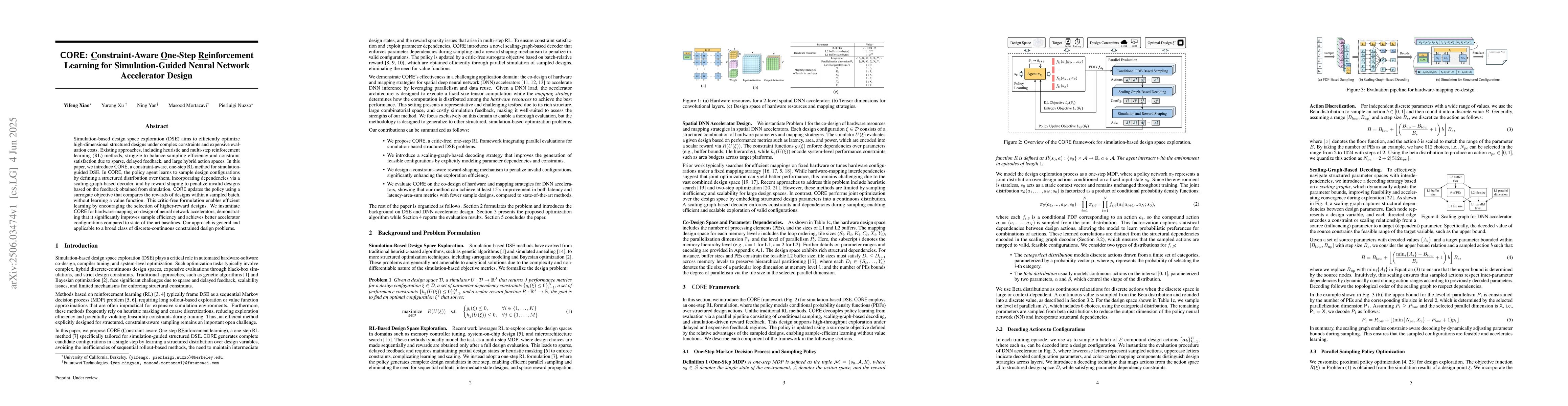 Thumbnail for CORE: Constraint-Aware One-Step Reinforcement Learning for
  Simulation-Guided Neural Network Accelerator Design
