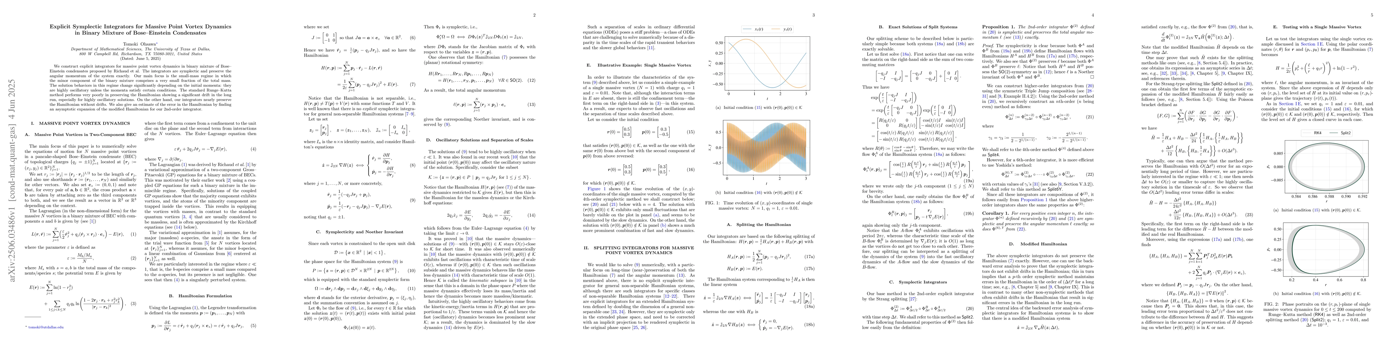 Thumbnail for Explicit Symplectic Integrators for Massive Point Vortex Dynamics in
  Binary Mixture of Bose--Einstein Condensates