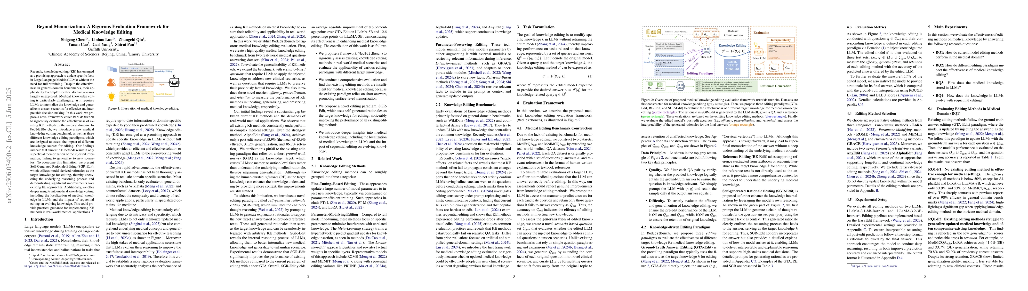 Thumbnail for Beyond Memorization: A Rigorous Evaluation Framework for Medical
  Knowledge Editing