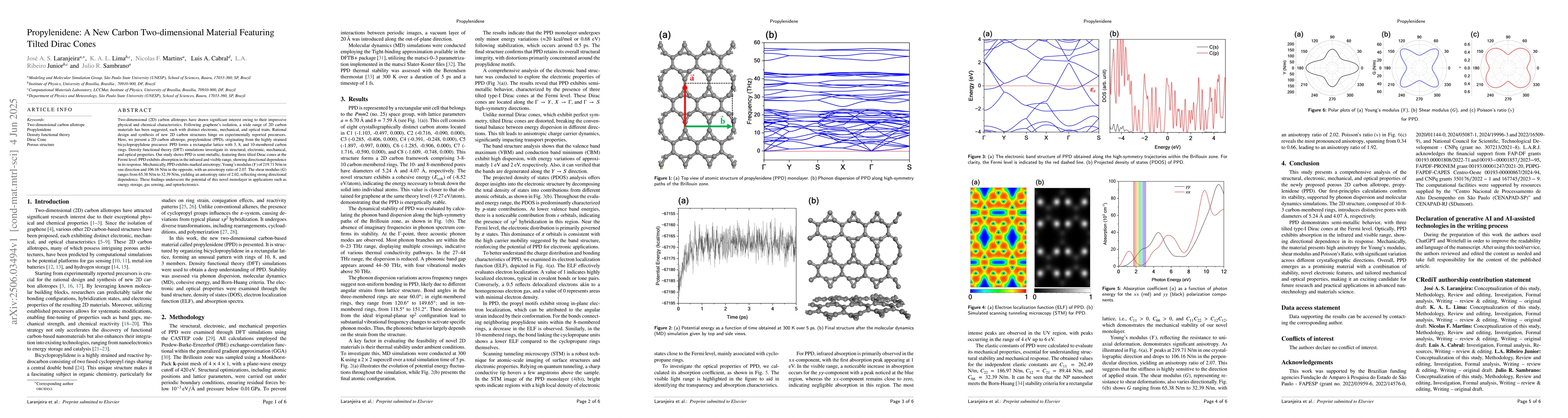Thumbnail for Propylenidene: A New Carbon Two-dimensional Material Featuring Tilted
  Dirac Cones