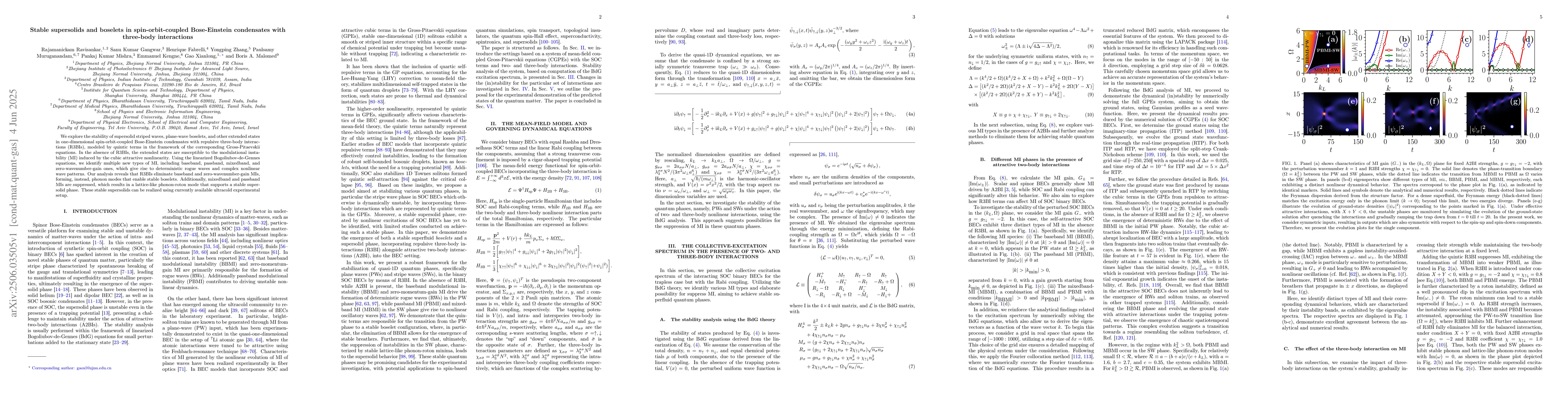 Thumbnail for Stable supersolids and boselets in spin-orbit-coupled Bose-Einstein
  condensates with three-body interactions