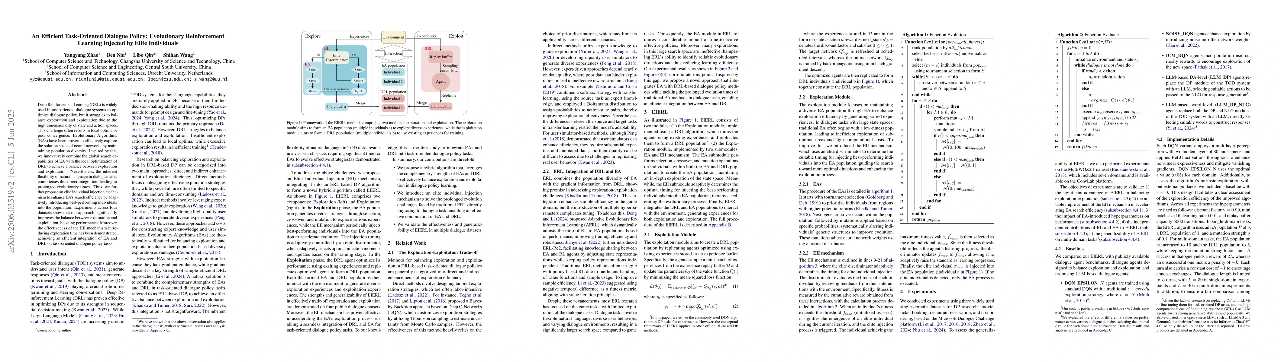 Thumbnail for An Efficient Task-Oriented Dialogue Policy: Evolutionary Reinforcement
  Learning Injected by Elite Individuals