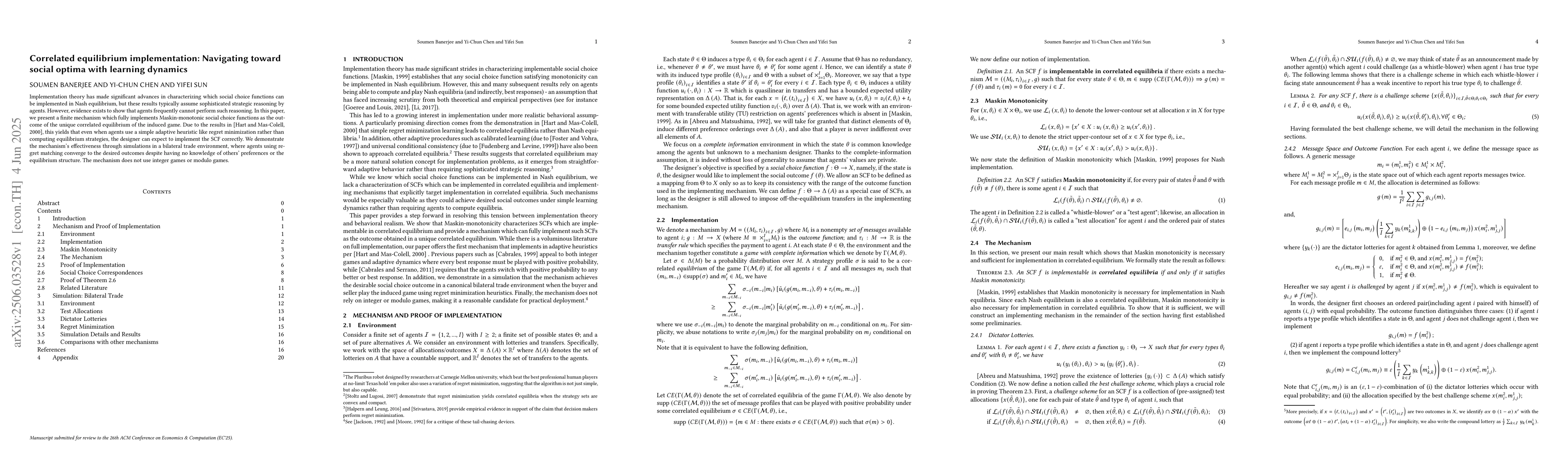 Thumbnail for Correlated equilibrium implementation: Navigating toward social optima
  with learning dynamics