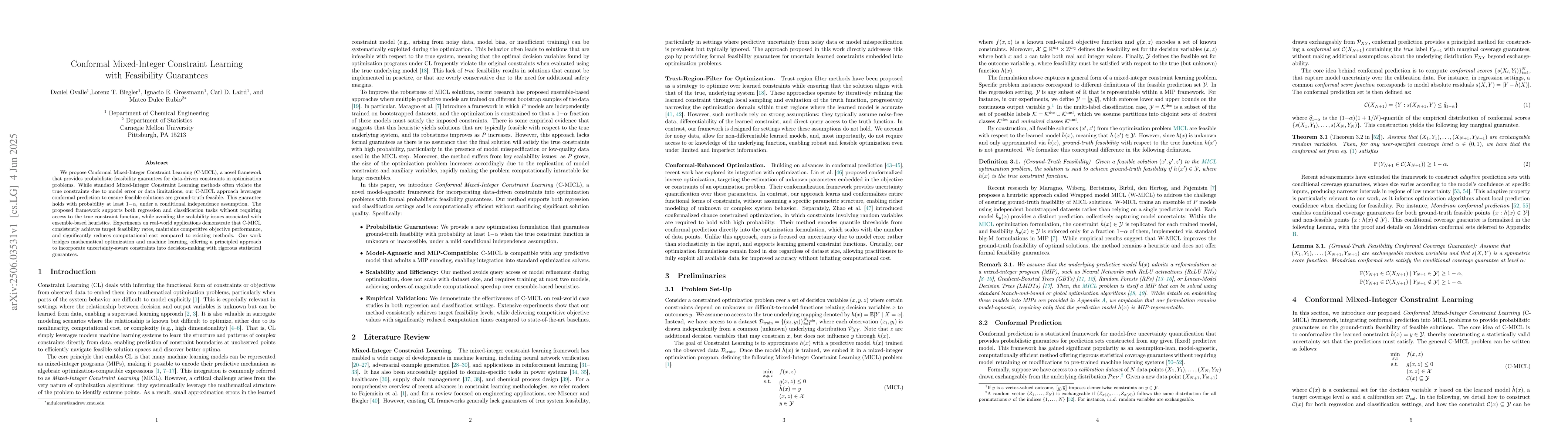 Thumbnail for Conformal Mixed-Integer Constraint Learning with Feasibility Guarantees