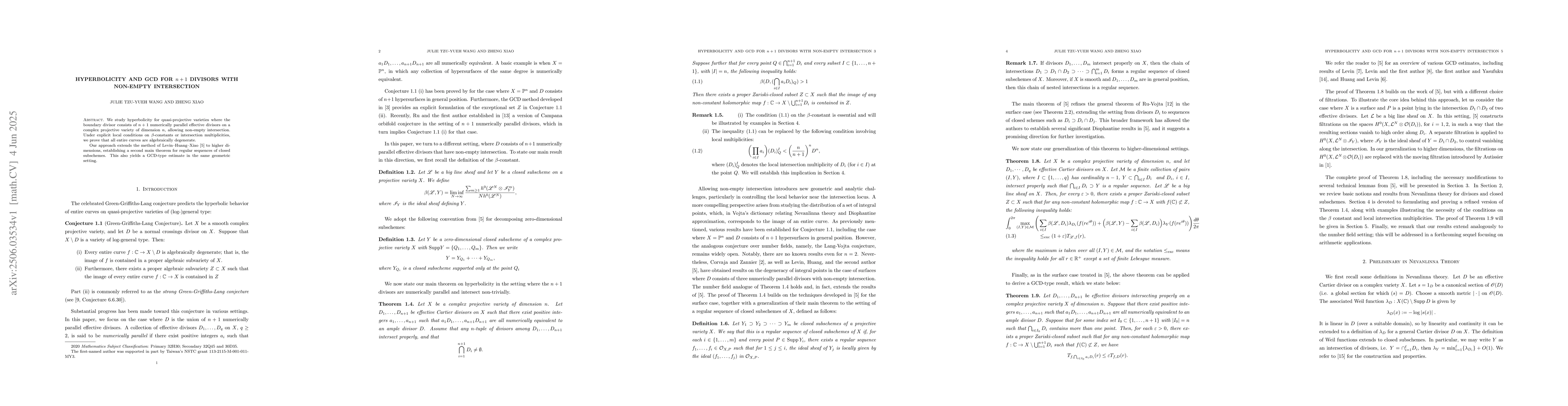 Thumbnail for Hyperbolicity and GCD for n+1 divisors with non-empty intersection