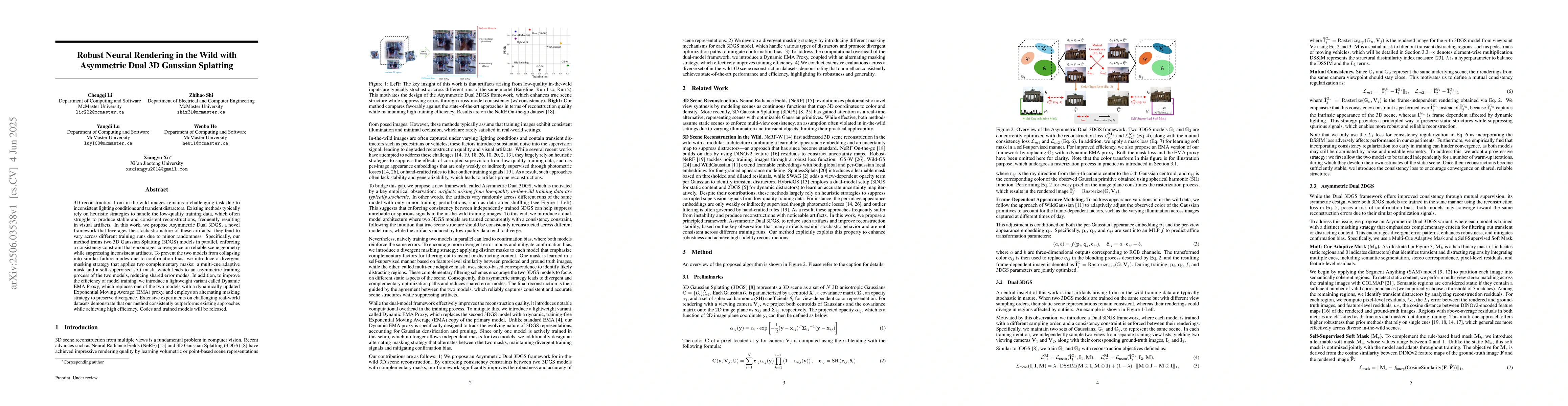 Thumbnail for Robust Neural Rendering in the Wild with Asymmetric Dual 3D Gaussian
  Splatting