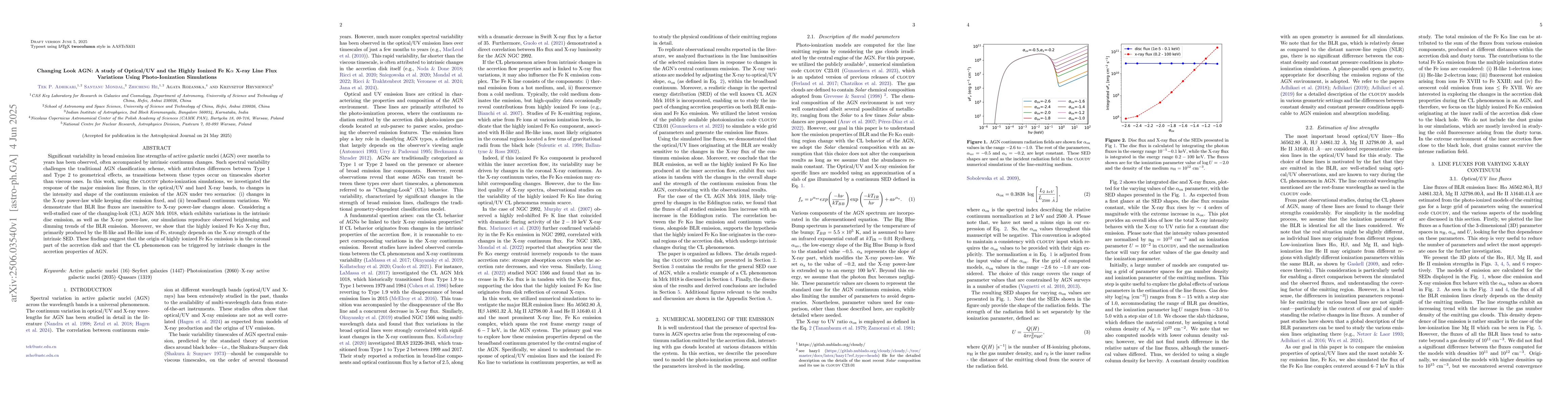 Thumbnail for Changing Look AGN: A study of Optical/UV and the Highly Ionized Fe
  K$α$ X-ray Line Flux Variations Using Photo-Ionization Simulations