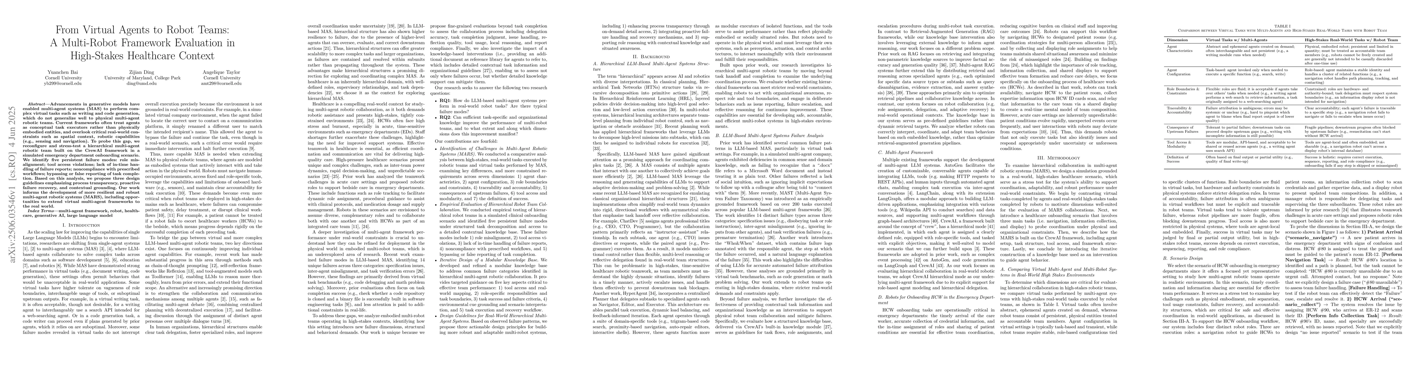 Thumbnail for From Virtual Agents to Robot Teams: A Multi-Robot Framework Evaluation
  in High-Stakes Healthcare Context