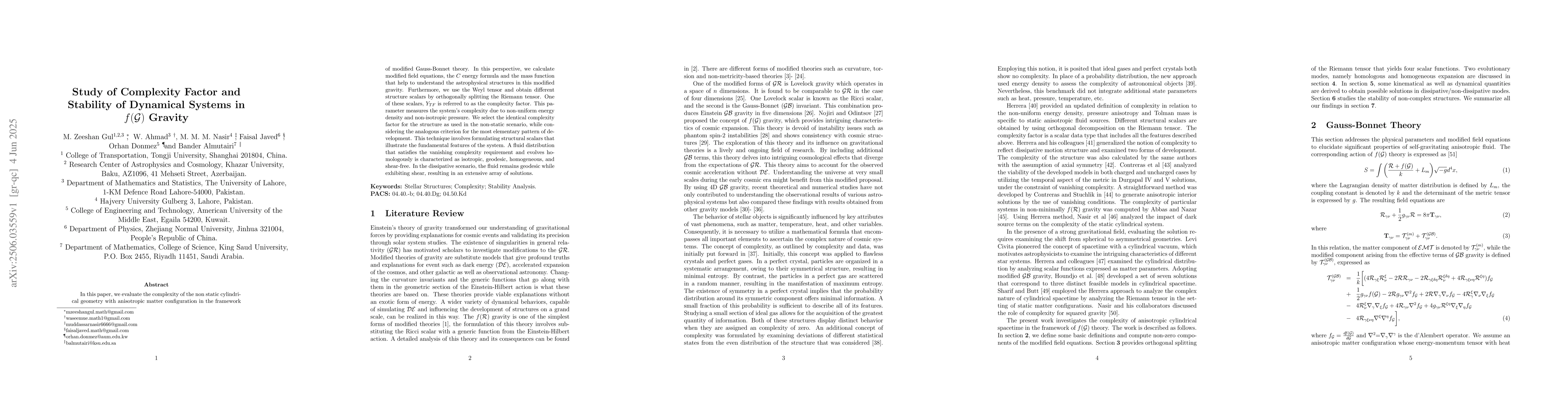 Thumbnail for Study of Complexity Factor and Stability of Dynamical Systems in $f(G)$
  Gravity