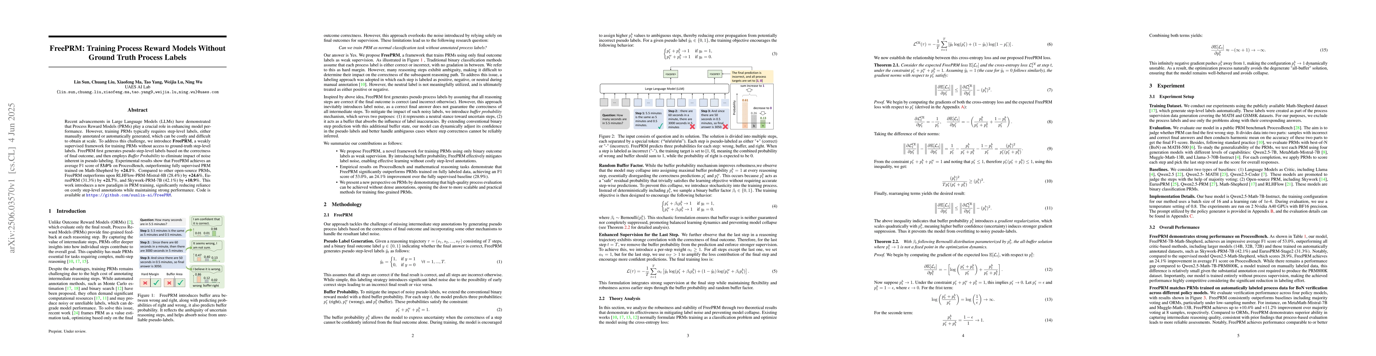 Thumbnail for FreePRM: Training Process Reward Models Without Ground Truth Process
  Labels