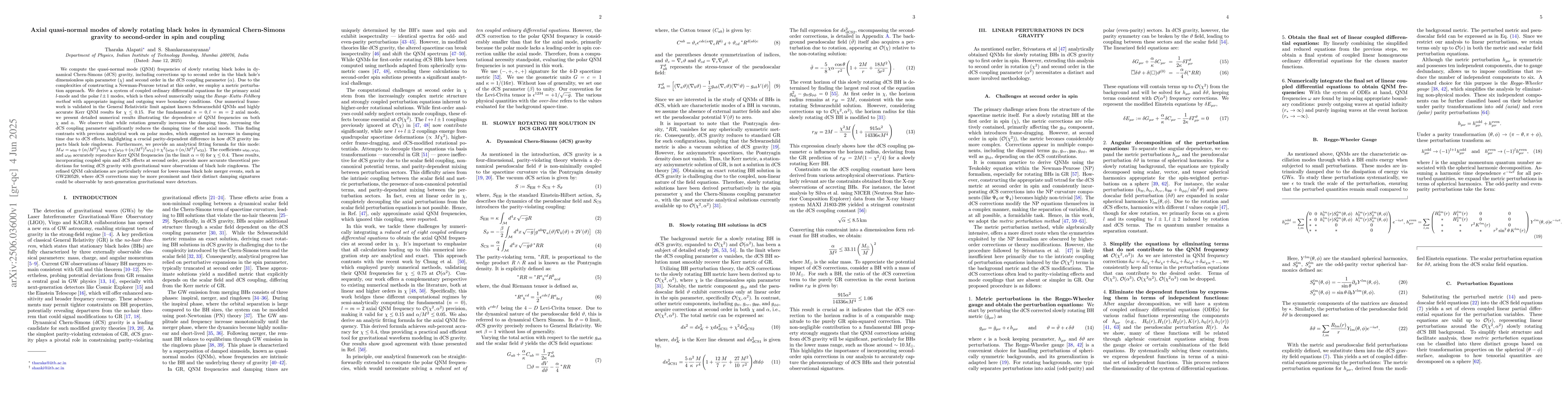 Thumbnail for Axial quasi-normal modes of slowly rotating black holes in dynamical
  Chern-Simons gravity to second-order in spin and coupling