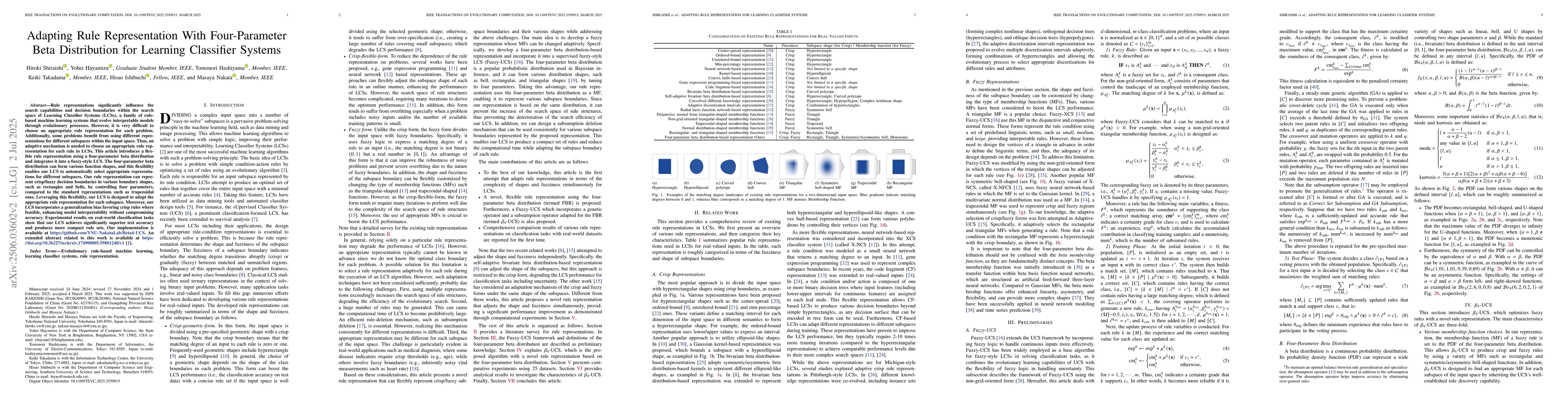 Thumbnail for Adapting Rule Representation With Four-Parameter Beta Distribution for
  Learning Classifier Systems